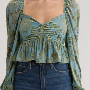 NWT Jacquie the Label Gabrielle Velvet Burnout Long Sleeve Crop Top Size S